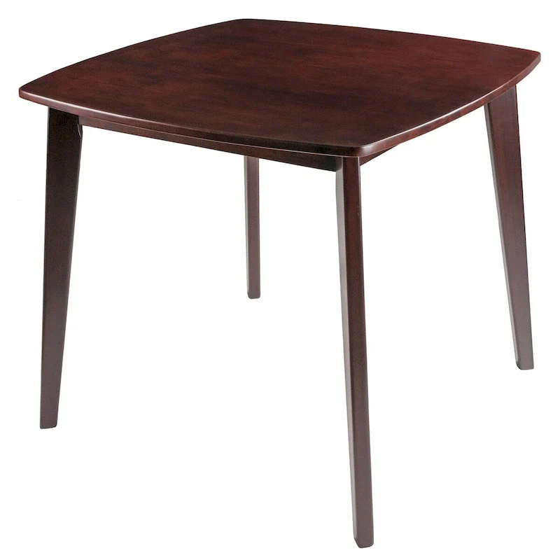 Round Solid Wood Dining Table, Walnut, Curved Profile with Tapered Legs - 34x34x29 Inches