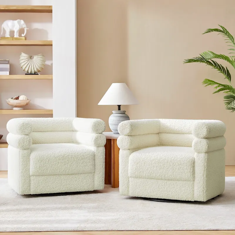 Rosa Modern Boucle Swivel Chair with Pillow Set of 2 by HULALA HOME