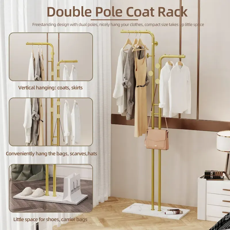 Coat Rack with Marble Base Entryway Coats Hanger Stand with 5 Hooks - 24 x12 x70