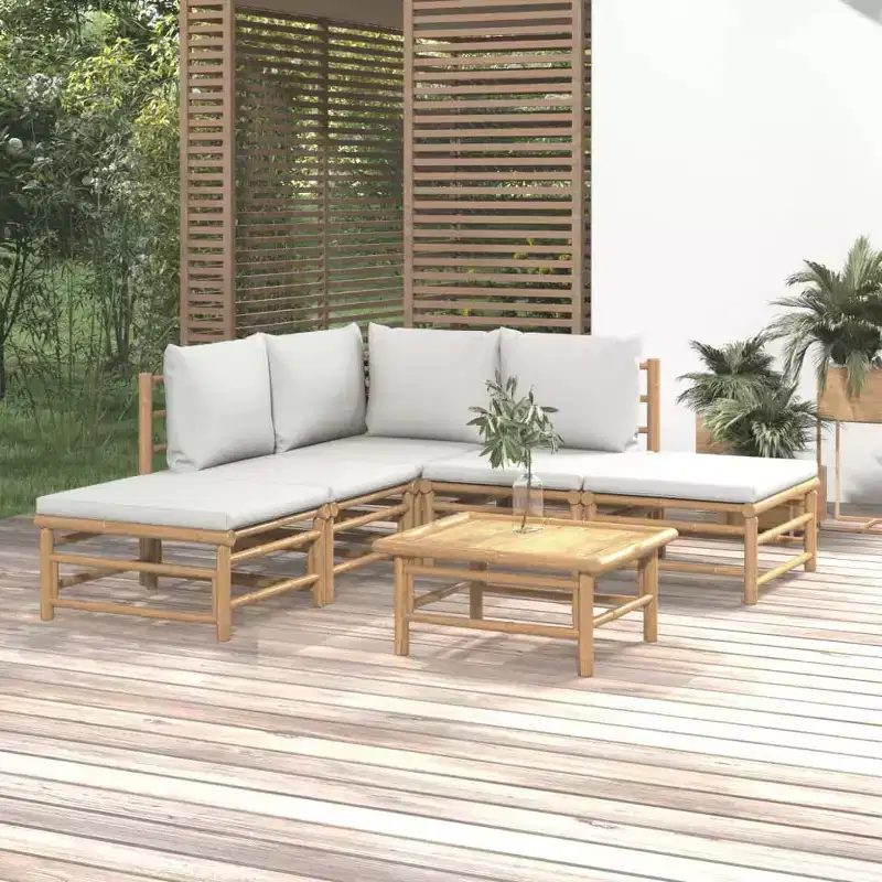 vidaXL Garden Lounge Set, Bamboo Bamboo, Fabric (100% polyester)