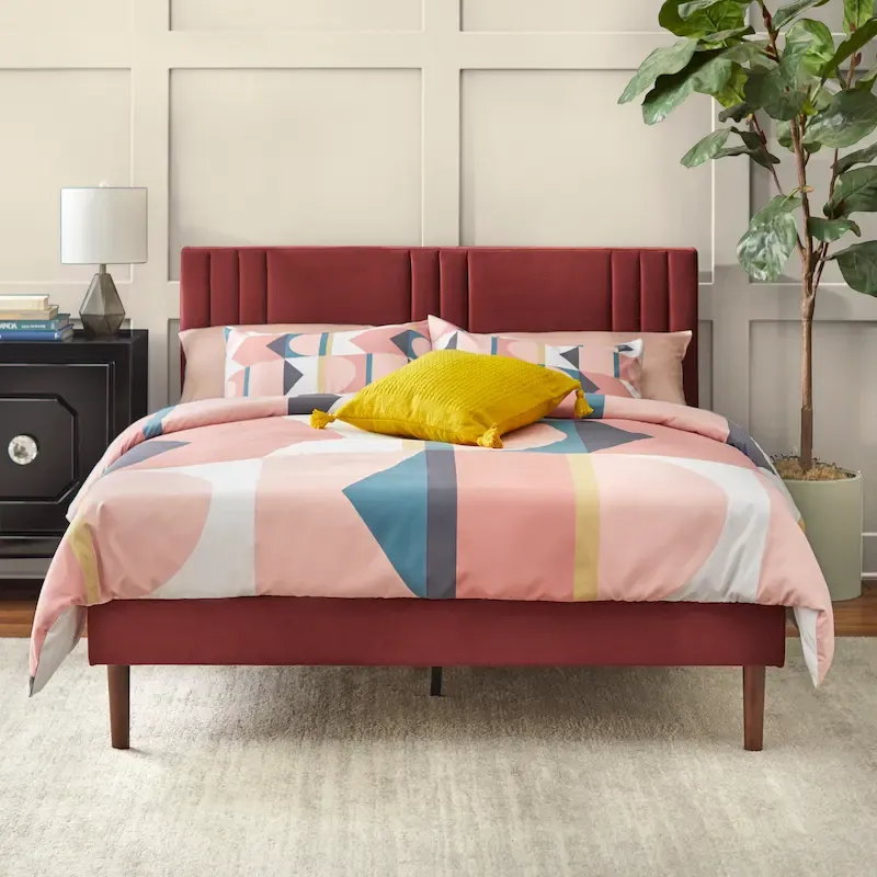 Burgundy/Cream/Grey/Pink Channel-Tufted Queen Platform Bed for 2