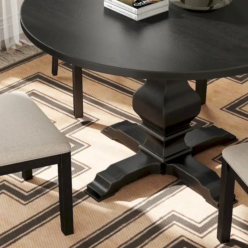 Roundhill Furniture Havre Pedestal Base Round Dining Table - N/A