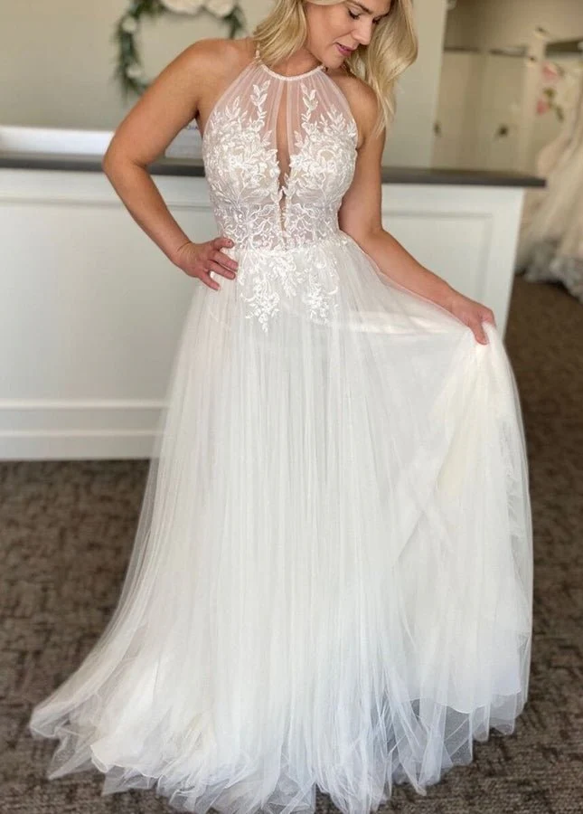 A-line Lace Tulle Wedding Dress Boho Style Online