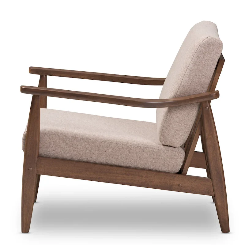Mid-Century Lounge Chair with Solid Wood Legs and Upholstered Seat