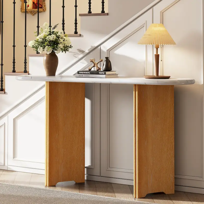 53.9  Console Table with Faux Marble Top & Wood Base