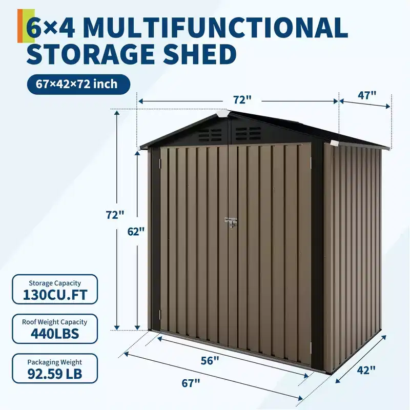 6x4FT Outdoor Storage Shed,Garden Tool Storage Shed with Sloping Roof and Double Lockable Door,Outdoor Sheds with Panel Protection for Backyard Garden