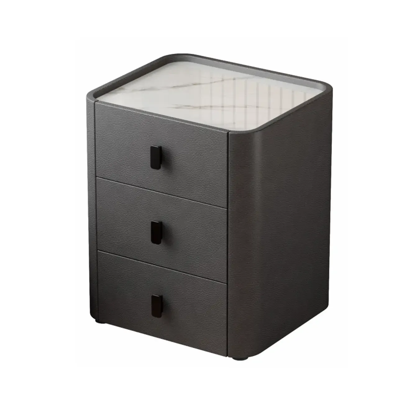 Modern Leather Stone Tray Top 2-Drawer Nightstand