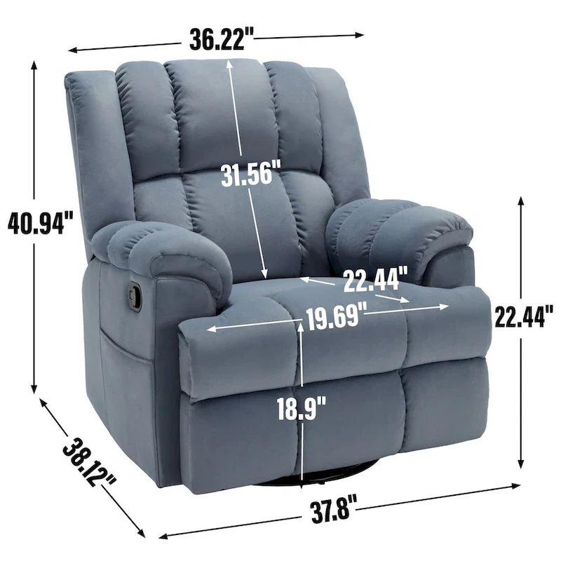 Swivel Rocker Fabric Recliner Chair, Overstuffed Large Manual Recliner Glider with Pillow Top Arms and Cushion Back