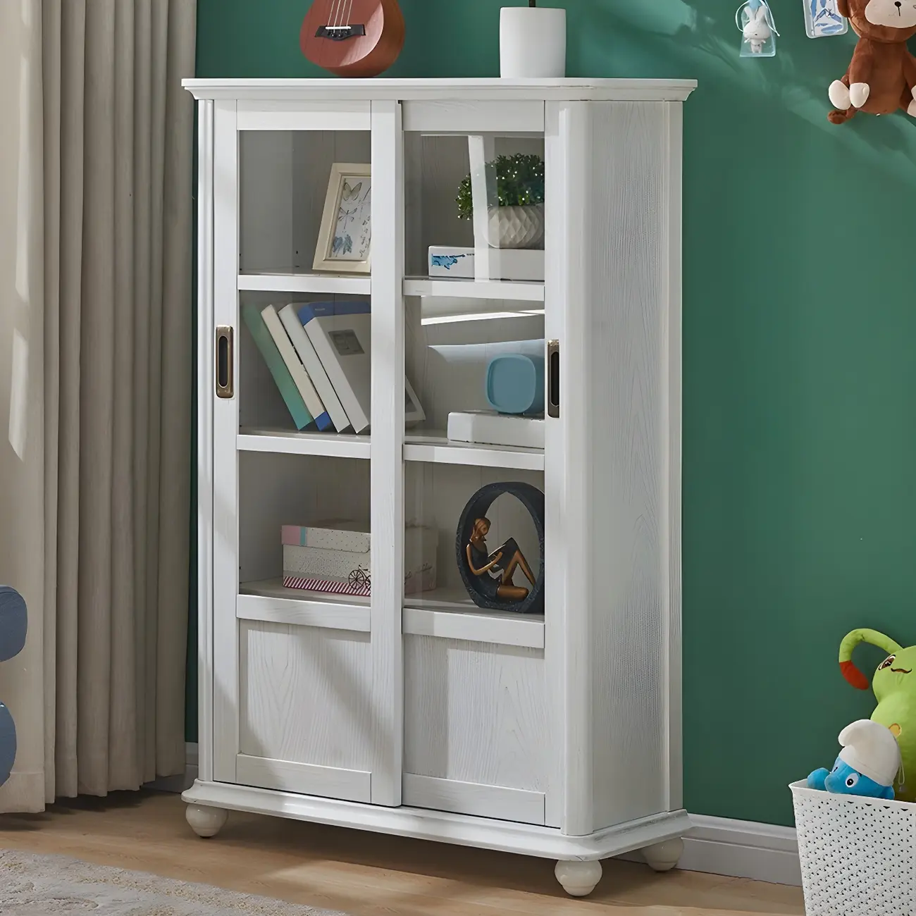 2-Drawer White Wooden Adjustable Shelves bookcases