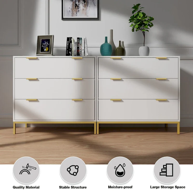White 3-Drawer Dresser, Mid-Century Modern Style, 2-Person Assembly