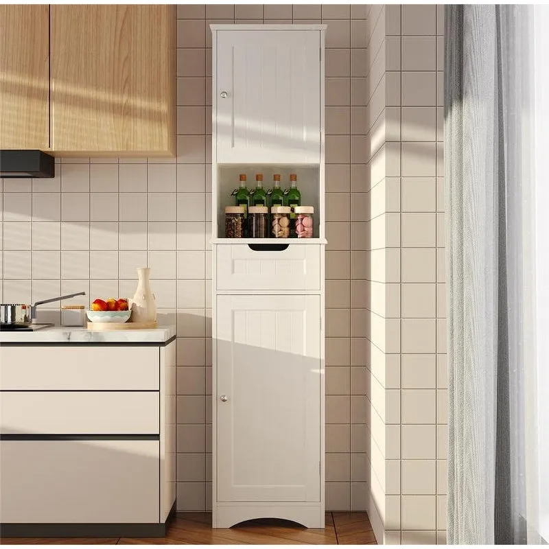 67 Tall 5-Tier Narrow Solid Wood Bathroom Linen Cabinet