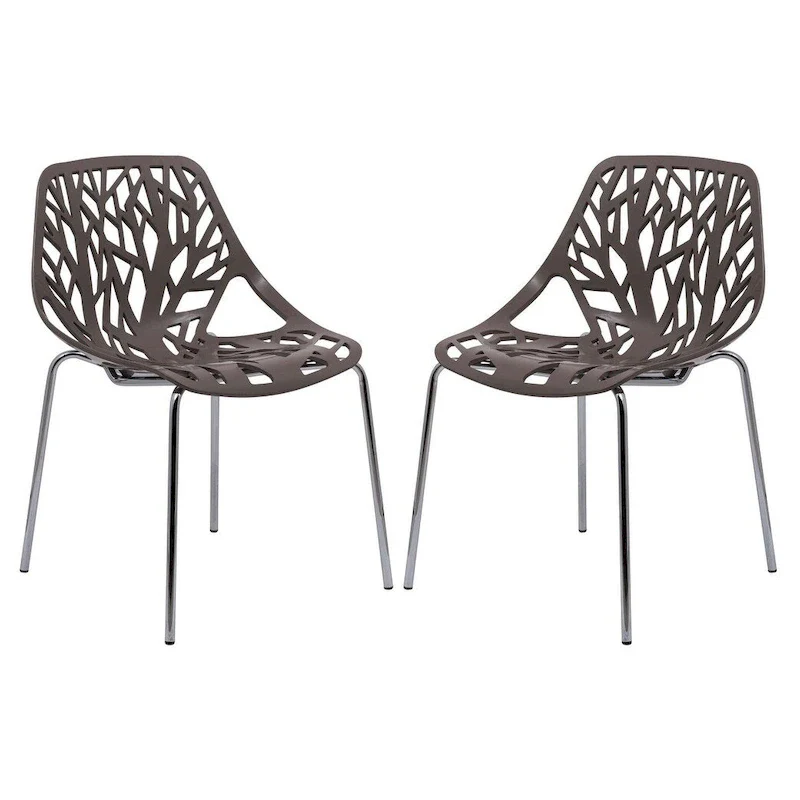 Stackable Dining Chair with Cut-Out Backrest, Chrome Legs — Set of 2