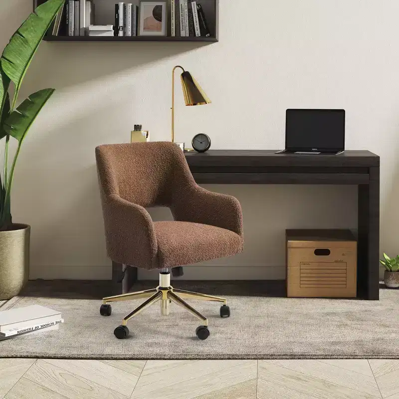 WestinTrends Genevieve Mid-Century Modern Swivel Office Chair With Wheels (Set Of 2), Rust Orange