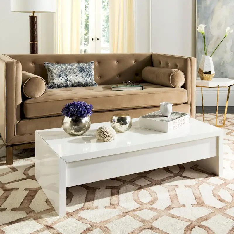 White Lift-Top Coffee Table — Polished Lacquer Finish, 47