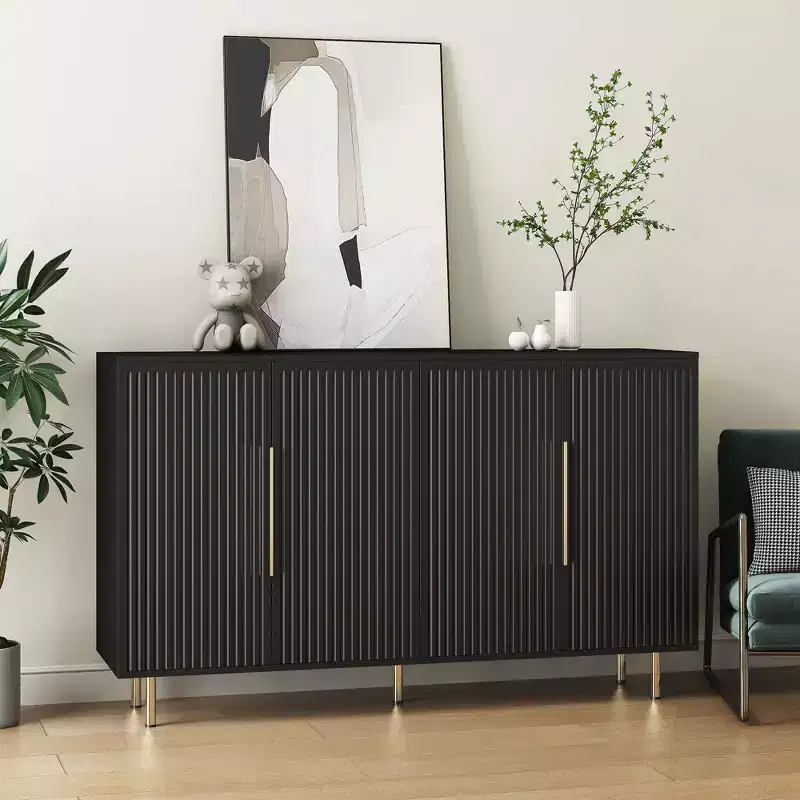 Okak Buffet Cabinet with Storage, Fluted Sideboard with Doors & Adjustable Shelves, Accent Console Table Coffee Bar for Living/Dining Room