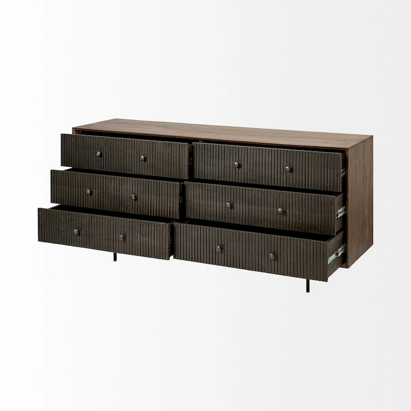 Grace Two-Tone Brown Solid Wood 6 Drawer Sideboard - 70.0L x 18.0W x 31.0H