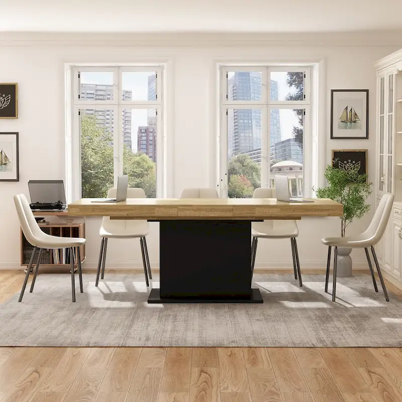 Extendable Dining Table with Woodgrain Finish