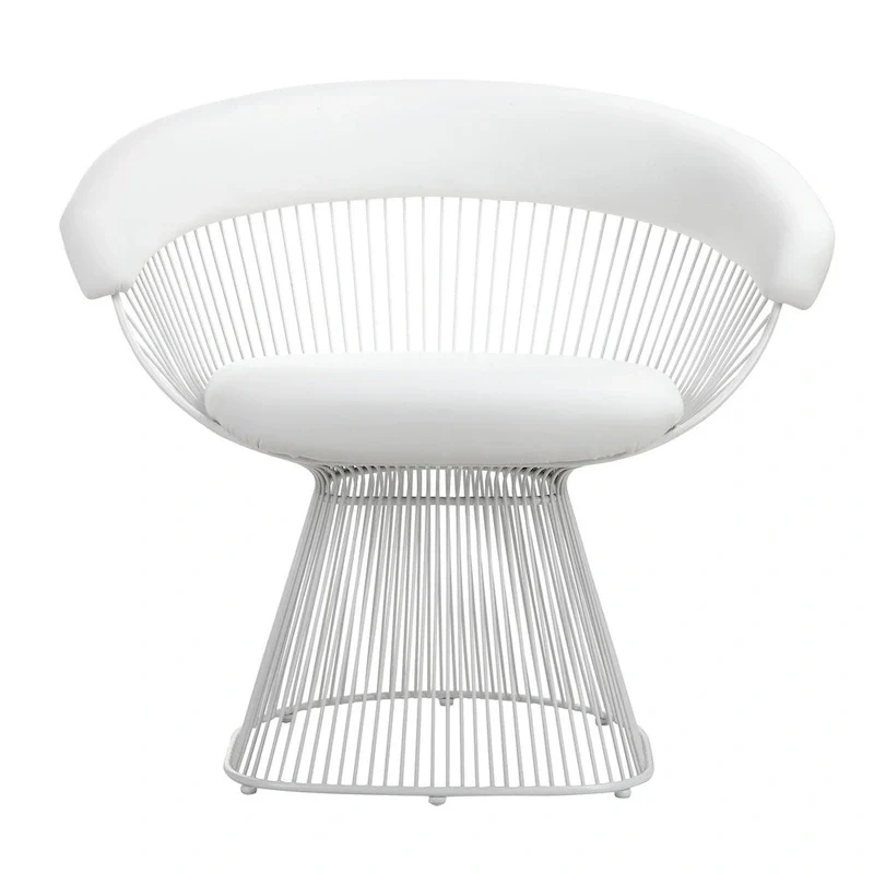 33 Inch Accent Chair, Slatted Metal Curved Back, White Faux Leather