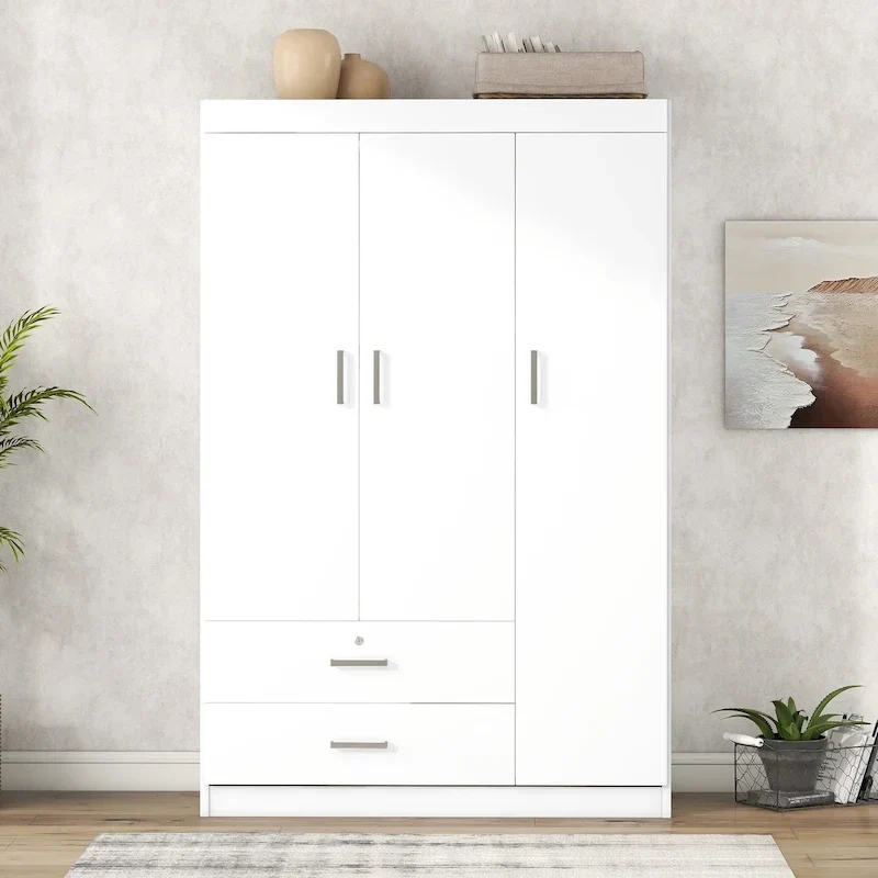 3-Door Wardrobe with 2 Drawers, Wood Grain Effect