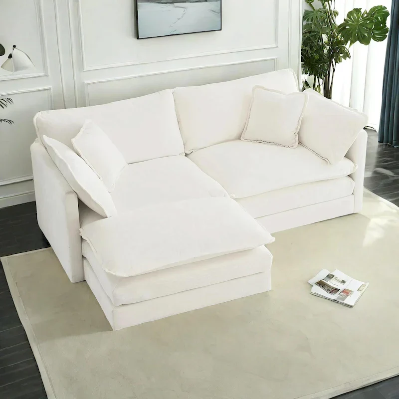 3-Piece Modular Chenille Upholstered L-Shaped Sectional Sofa with Ottoman