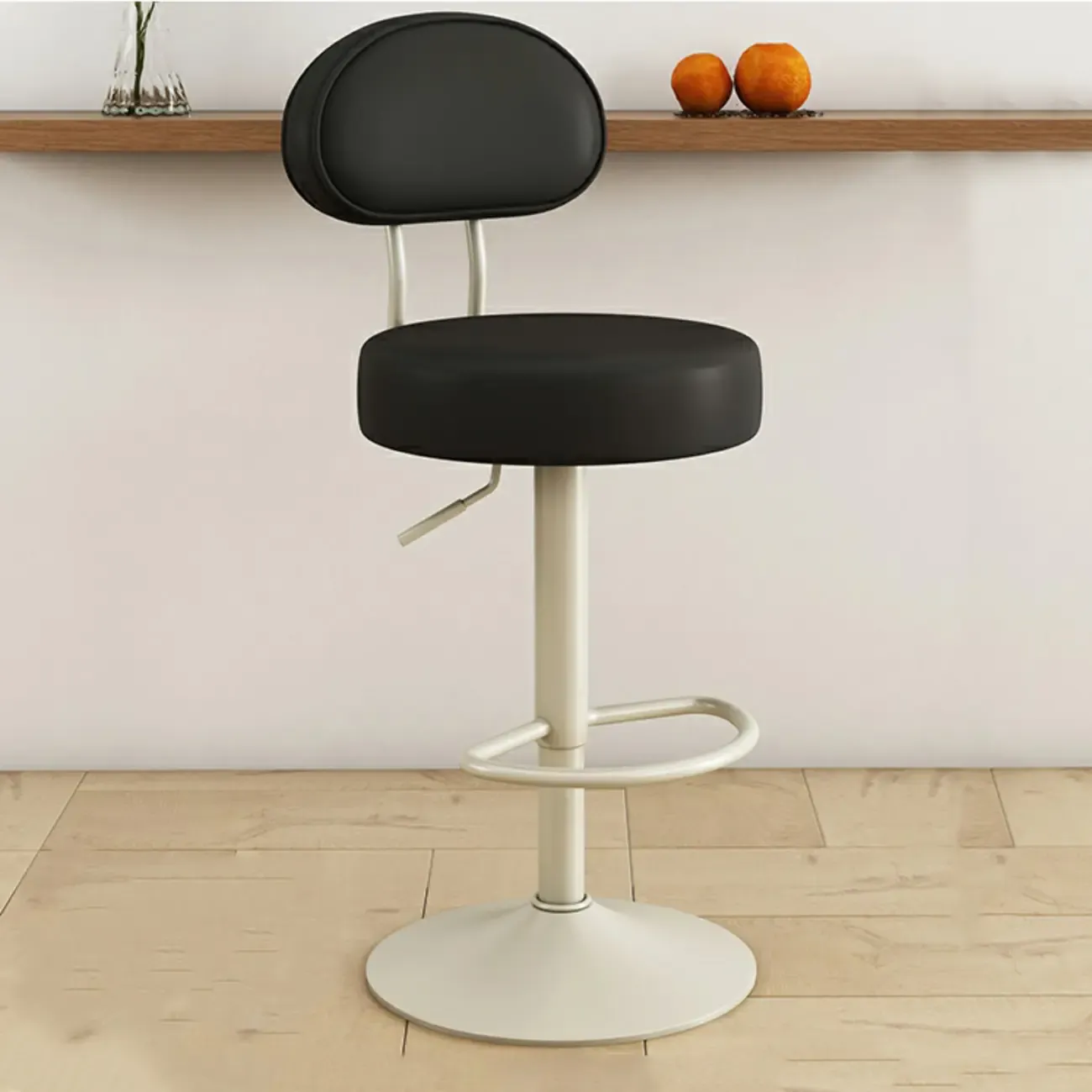 Round Adjustable Faux Leather Bar Stools with Back