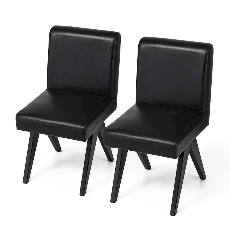 Glitzhome Set of 4 Faux Leather Upholstered Side Dining Chairs with V-shaped Wood Legs