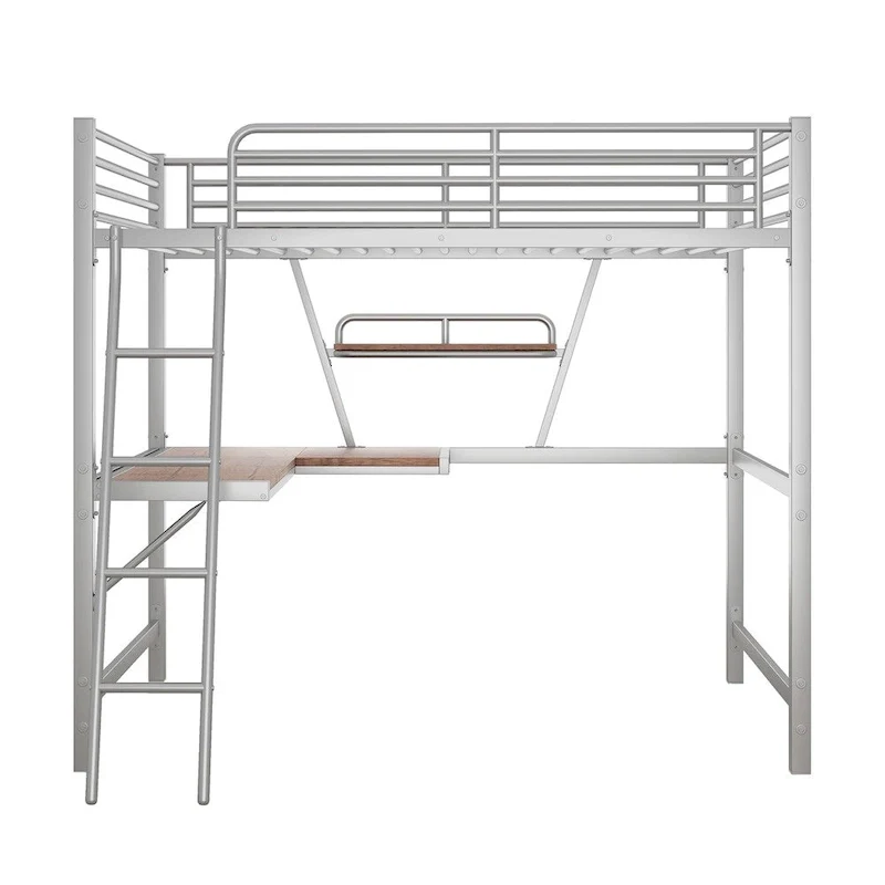 Merax Metal Loft Bed with L-shaped Desk and Shelf