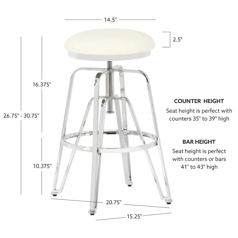 Aimes Metal and Faux Leather Adjustable Backless Stool
