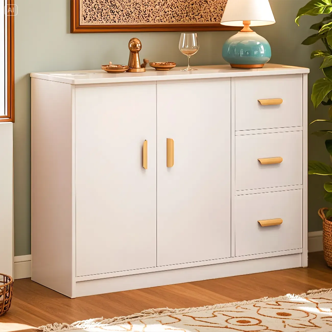 Modern White Storage Cabinet with Drawers for Entryway