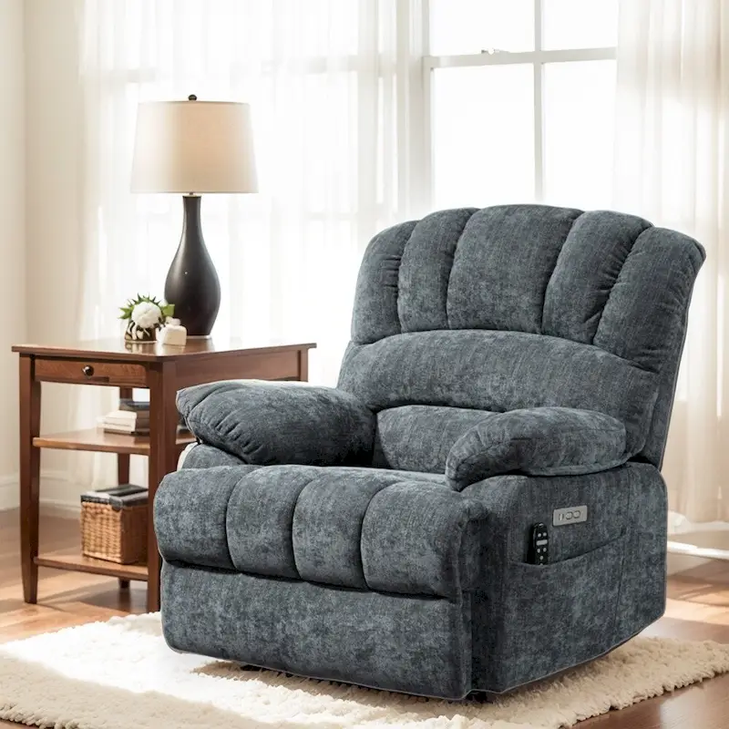 Bluegrey / Beige / Dark Brown Chenille Power Lift Recliner Chair, Single Seat