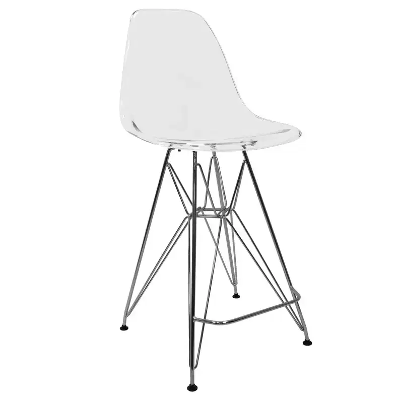 LeisureMod Cresco Mid-Century Modern Plastic Counter Height Barstool with Chrome Base, Ideal for Kitchen Island or Dining Room Seating and Lounges