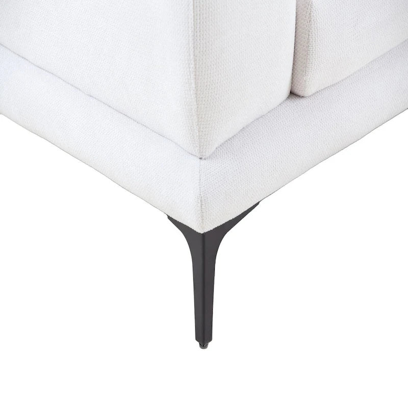 Fabric Sofa with Recessed Arms & Metal Legs – Blue / Beige, Mid-Century Modern, Seats 4