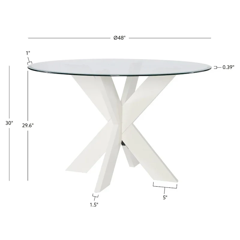White Round Glass Dining Table for 4 with X-Base