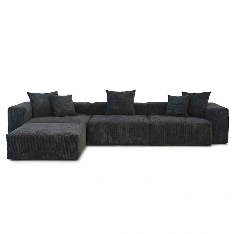 L Shaped Modern Sectional Couch Sofa with 5 Pillows and Chaise Ottoman, Cushion Covers Removable
