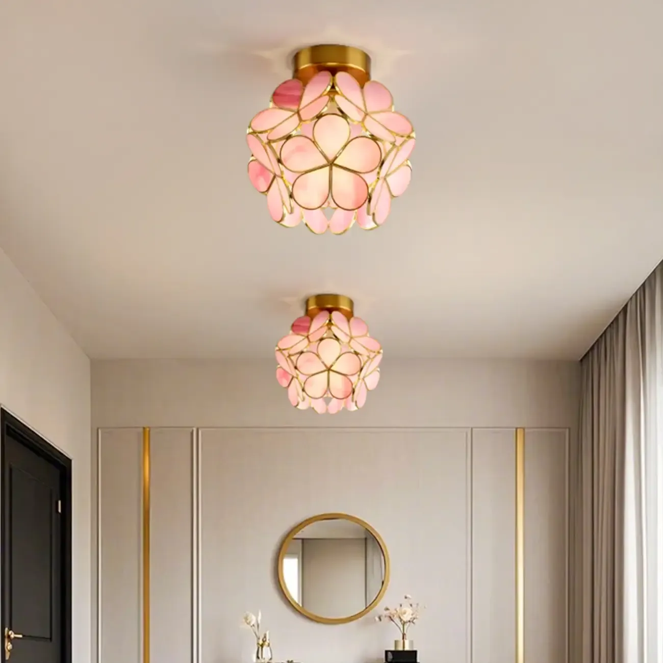 5 to 9 Inch Pink Floral Ceiling Light Fixture for Indoor Aisle
