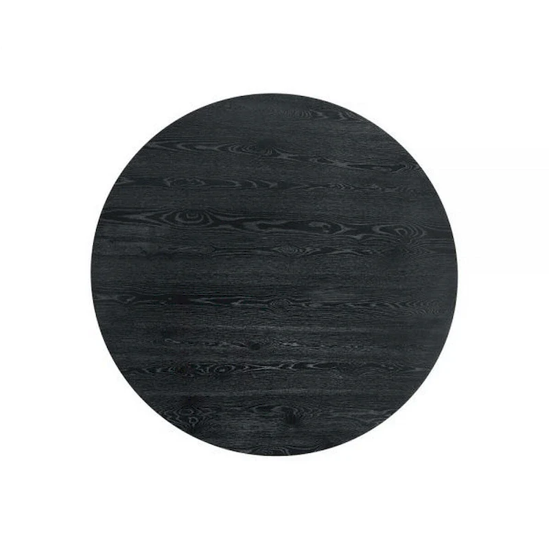 59-Inch Round Black Dining Table with Pedestal Base – Rubberwood & Oak Veneer