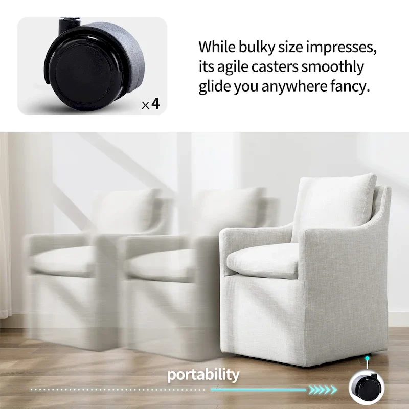 Beige Faux Linen Swivel Rolling Armchair with Casters, 1-Person