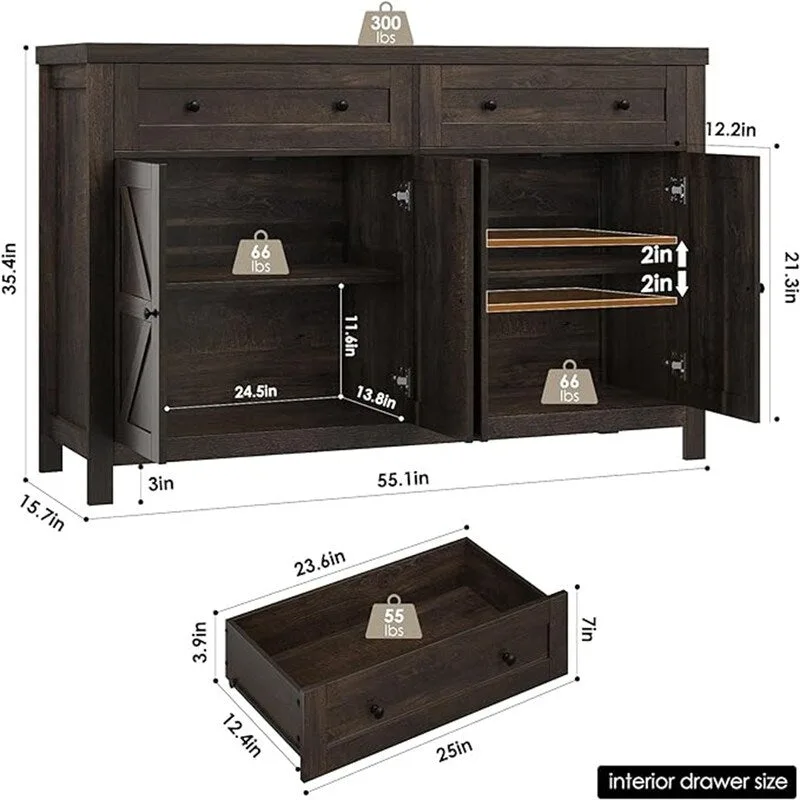Buffet Sideboard Cabinet - 15.7D x 55.1W x 35.4H