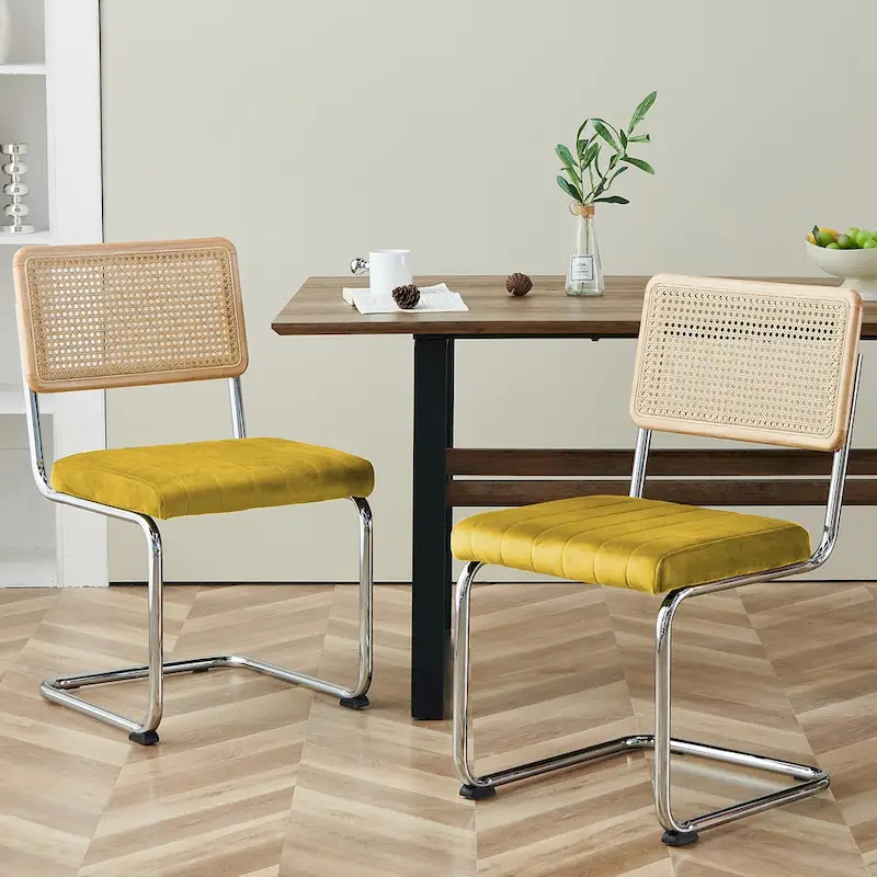 Velvet Upholstered Rattan Dining Chairs Set of 2/4