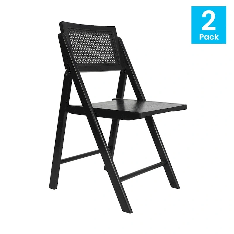Folding Armless Cane Rattan Chairs with Breathable Woven Backrests - 2 Pack