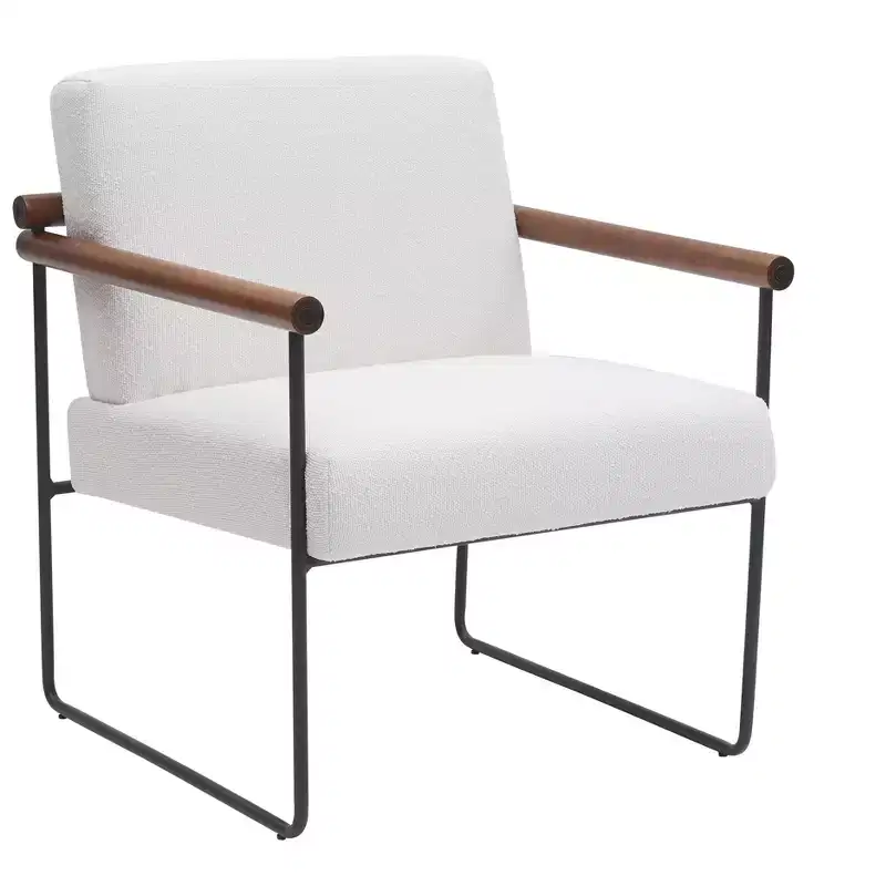 TUYOHW Modern Accent Chair with Boucle Upholstered Comfy Chair with Curved Wood Armrests Minimalist Single Comfy Chairs for Living Room, Bedroom