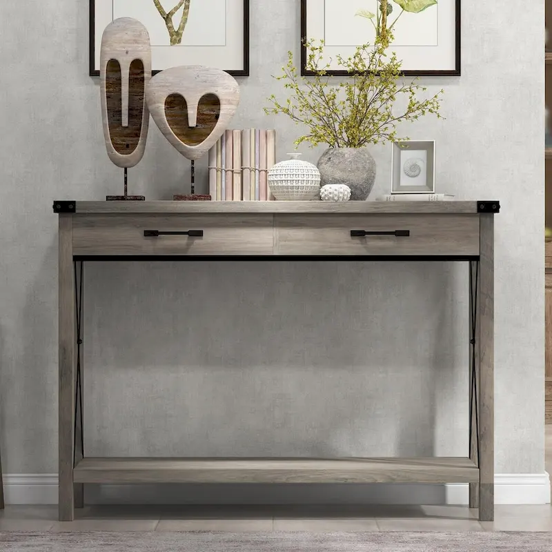 Industrial Console Table with Drawers