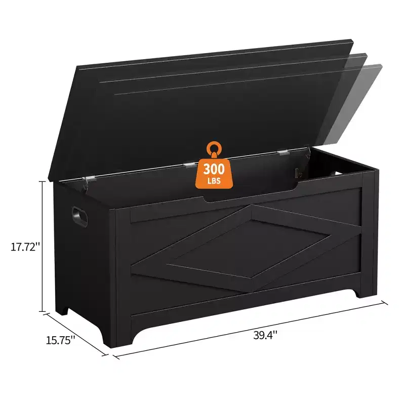 39.4 Storage Chest, Toy Box with 2 Safety Hinges, Storage Bench with Storage, Shoe Bench, Supports 300 lb, for Living Room, Entryway