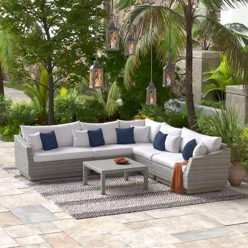 Cannes 6 Piece Sunbrella Outdoor Patio Sectional & Table
