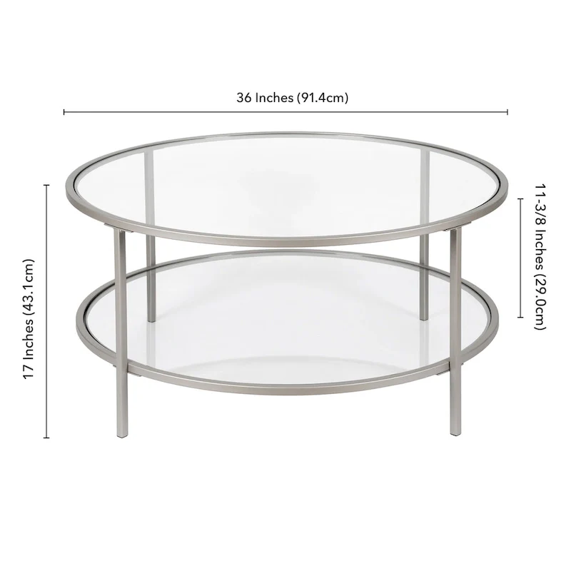 Sivil 36 Wide Round Coffee Table with Glass Top - 36 Wide