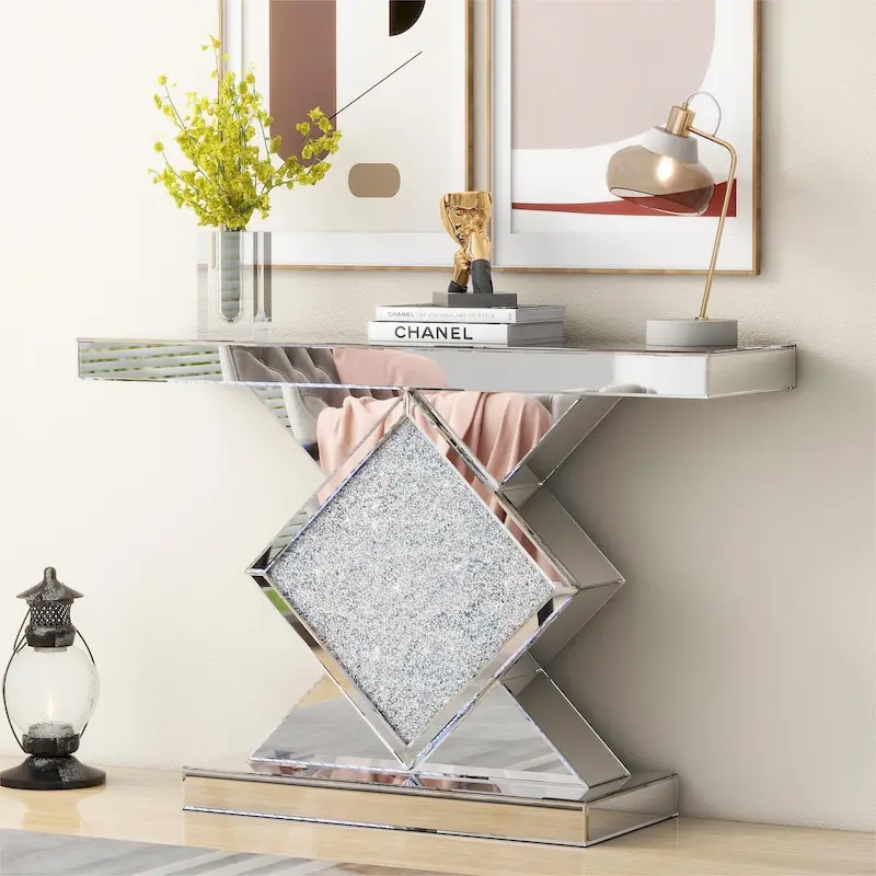 Modern Console Table with Crushed Diamond Inlay