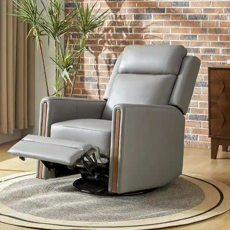 Jaime Modern Genuine Leather Rocking Swivel Power Recliner with Adjustable Headrest and Footrest by HULALA HOME