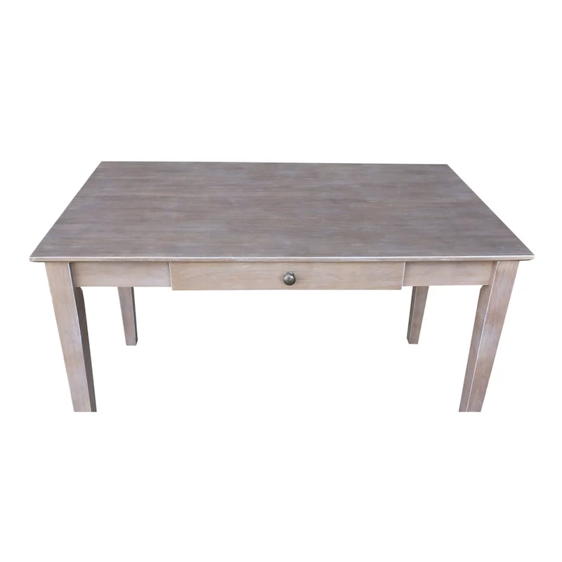 Solid Parawood Writing Desk with Drawer – Unfinished / Espresso / Beach White / Washed Gray Taupe