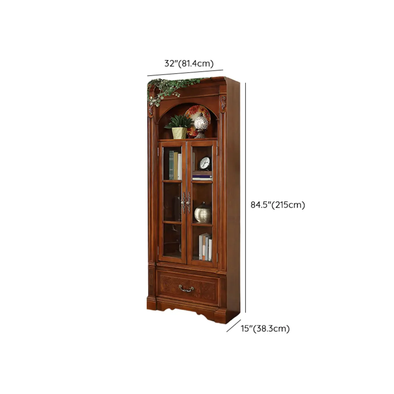 Traditional Solid Wood Brown Display Bookcase