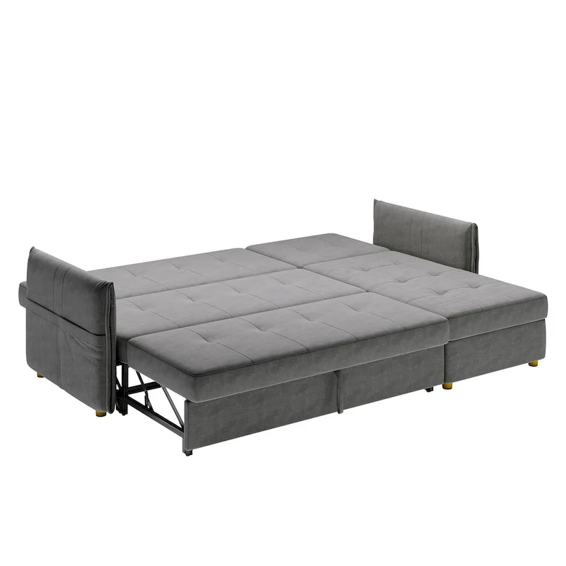 L-Shape Sofa Bed with Scratch-Resistant Fabric and Solid Wood Frame